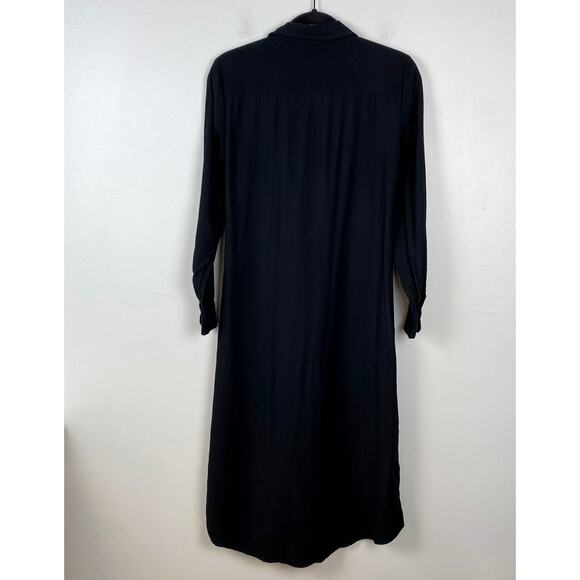Loft Knot Front Midi Shirtdress Long Sleeve Button Down Tie Front Black Size 2 - Picture 8 of 13